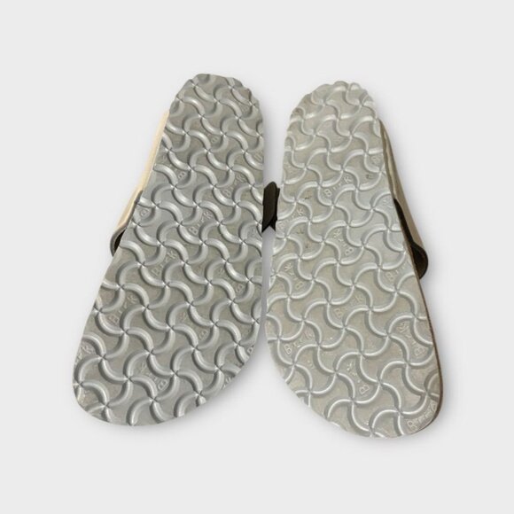 BIRKENSTOCK Gizeh Big Buckle 36 6 Nubuck Leather Dove Gray Silver Worn 2x Cork - Picture 8 of 9